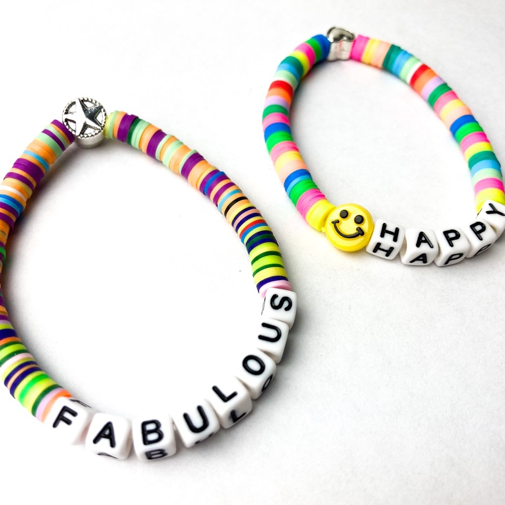 90’s spell out colorblock stretchy bracelet with charms